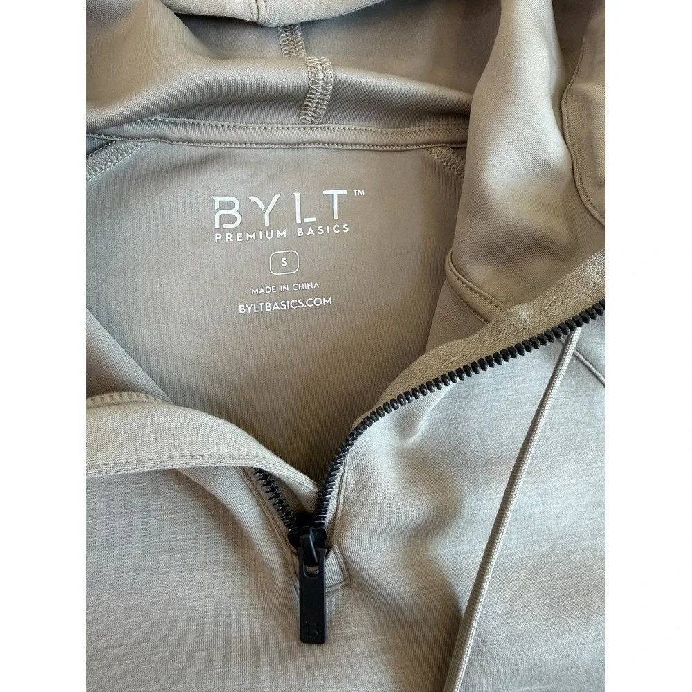 BYLT Opal Fleece Quarter-Zip Hoodie Womens S Driftwood Cropped Athleisure New